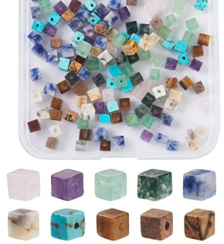 PandaHall 200 Stück natürliche Würfel-Edelstein-Perlen, 4~5 mm, 10 Stile, gemischte Stein-Perlen, Chakra-Heilung, Abstandshalter, lose Perlen für DIY-Armband, Halskette, Schmuckherstellung