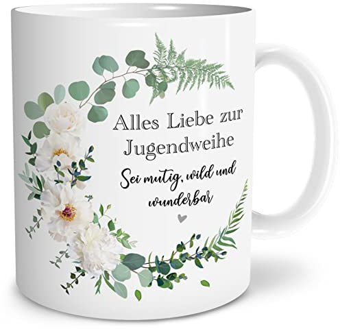 OWLBOOK® Alles Liebe zur Jugendweihe Tasse mit Spruch für Kinder Baby Junge Mädchen als Glückwünsche Keramik 300 ml