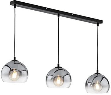Fischer & Honsel | Pendelleuchte, Amos | sandschwarz| Glas| rauchfarben zu klar| L: 100,00 cm, B: 20,00 cm| Ausl. Decke: 150,00 cm| 3x E27 max. 40,0 Watt| 60838