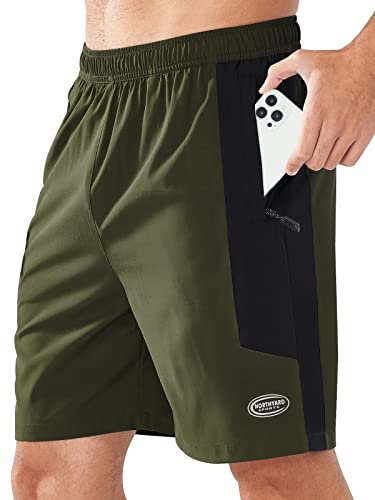 NORTHYARD Sporthose Herren Kurz Sport Shorts Schnelltrocknende Kurze Hosen Leichte Badehose Laufhose Trainingshose für Tennis Fitness mit Reißverschlusstasche, Armeegrün M