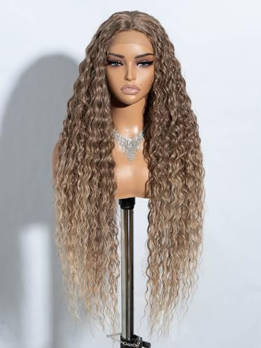 Joedir 32 lange tief gelockt gewellt Spitze Front synthetische Perücken HD Transparent Glueless Lace Perücke hitzebeständig Faser Pre gezupft Haaransatz mit Baby Haar Perücke für Frauen