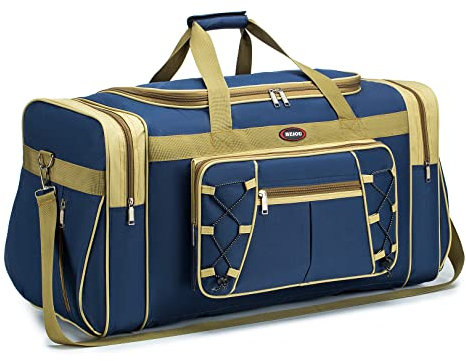 BAGZY Reisetasche 70L Große Handgepäck Gym Umhängetasche Sporttasche Handgepäck Koffer Cabin Holdall Bag Weekend Tasche Koffer Handtasche für Camping Reisen (Gelb + Blau)