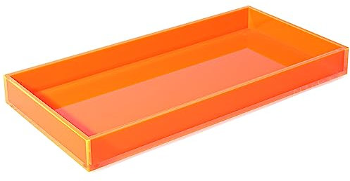 Bandeja acrílica para tocador, maquillaje, perfumes, joyas, 30,5 x 15,2 cm, pequeña bandeja decorativa para baño, tocador, lavabo, encimera de velas, naranja neón