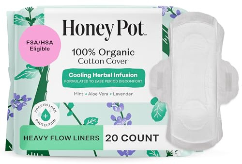 The Honey Pot Company - Herbal Panty Liners for Women - Heavy Flow w/Wings - Infused w/Essential Oils for Cooling Effect & Organic Cotton Cover - Feminine Care - 20 ct