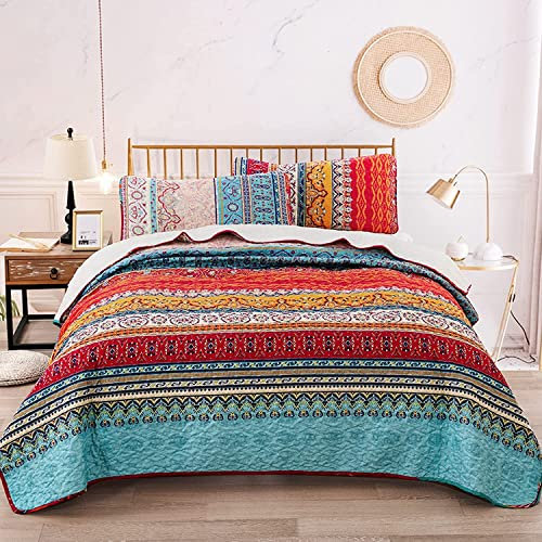 WONGS BEDDING Colcha de 200 x 220 cm, manta bohemia de 3 piezas, edredón acolchado de microfibra con 2 fundas de almohada de 50 x 75 cm para dormitorio como manta de sofá (bohemio)
