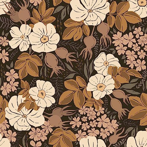 UniGoos Beige Blumen Peel and Stick Tapete Braune Blätter Temporäre Wand Papier Rolle Modern Selbstklebend Kontaktpapier für Schrank Kinderzimmer DIY Dekor 45 x 300 cm