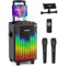 MASINGO New Karaoke Machine for Adults and Kids with 2 Bluetooth Wireless Microphones. Portable Singing PA Speaker System with Party Lights, Lyrics Display Holder, and TV Cable. Festoso X9