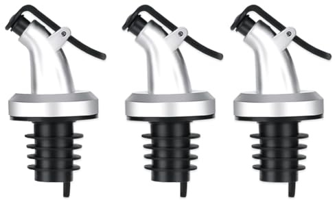 Ausgießer für Flaschen, Silber-matte Flaschenausgießer für Öl, Essig & Spirituosen - Passend für 2,3 cm Innendurchmesser - Mit Verschlusskappe - Ideal für Ölflaschen,(3er Set)