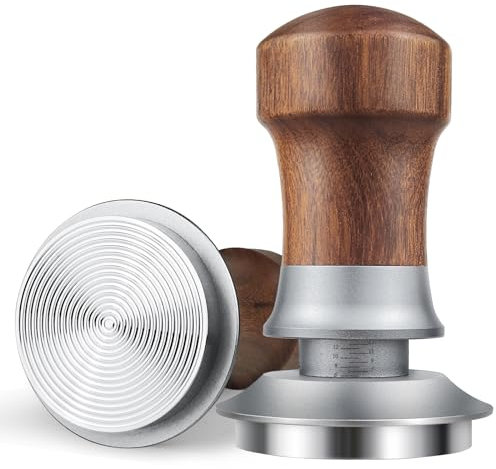 54mm Tamper, Spring Loaded Coffee Tamper, Self Leveling Espresso Tamper for Sage Coffee Machine Accessories, Adjustable Depth, Walnut Wood Handle, Stainless Steel Threaded Base, Silver