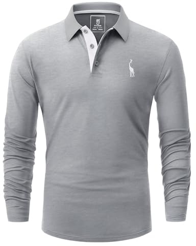 GLESTORE Long Sleeve Polo Shirts Mens Golf Giraffe Tops Men's Adult Casual Polos Dark Gray XL