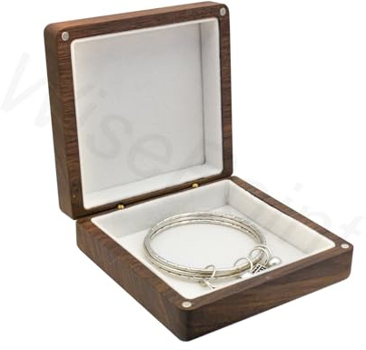 WisePoint Scatola regalo per braccialetti in legno di noce, scatola regalo quadrata per uomini e donne, scatola regalo vintage per bracciali, bracciali, collane, orecchini (bianco)
