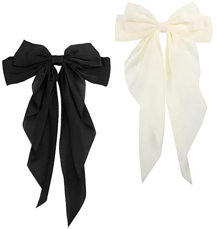 2 Pièces Noeud de Ruban Français, Épingle à Cheveux Gros Noeud, Barrette Française à Nœud papillon, Pinces à Cheveux Avec Long Satin Soyeux, Pince à Cheveux à Nœud, pour Femmes et Filles