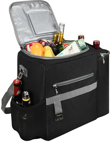 Kato Tirrinia Kühltasche Gross 20L, Kühltaschen Kühltasche Auto Strand, Picknicktasche 4 personen Outdoor Picknick Camping, Picknicktasche mit kühlfach Cooler Bag für Lebensmitteltransport, Schwarz