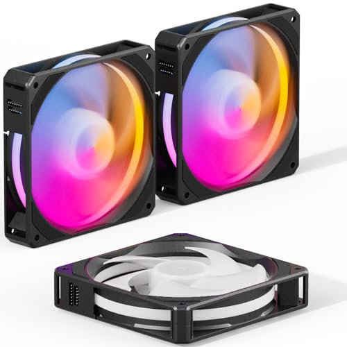 upHere gaming U2C ARGB PC Fan, 5V ARGB SYNC PWM Silent 120mm Case Fan, All-in-One Daisy Chain 2000RPM 77.93CFM 25dB(A) Computer Cooling Fans for PC Case CPU Cooling, 3-Pack