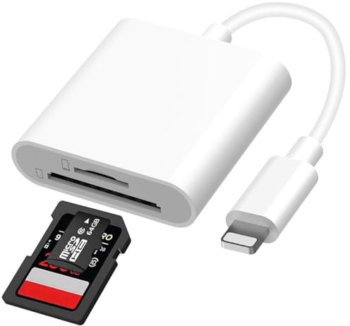 Vonxite SD Card Reader for iPhone - 2 in 1 Memory Card Reader Adapter Dual Card Slot for SD/TF Card Camera Reader Adapter, Camera Card Viewer, Plug and Play, SD Card Reader Adapter for iPhone iPad
