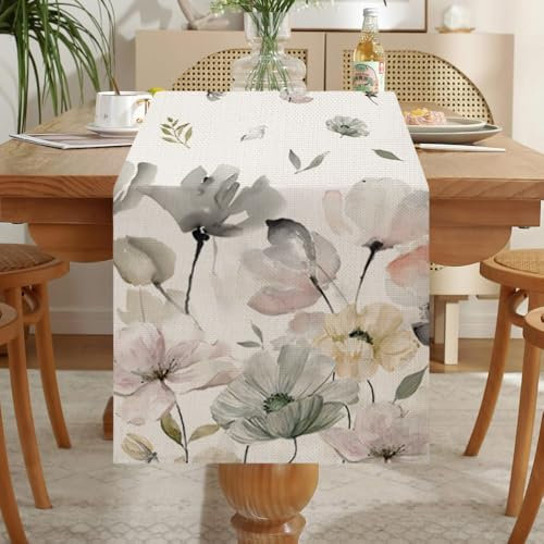 LOZULO Tulpen Tischläufer Modern Frühlingsdeko Tisch Wetterfest Tischläufer Leinen Lang Tischläufer Abwaschbar Outdoor Tischdecke Frühling für Party Tischmatten Küche Läufer 40x140 cm