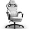 Dowinx Silla de gaming de tela con reposapiés, silla de juego grande y alta para personas pesadas, silla para videojuegos para ordenador, para adultos, con masaje (blanco gris)