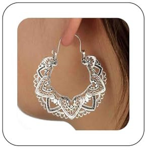 Dervivea Vintage Filigrane Flowewr Baumeln Ohrringe Hohle Filigrane Reifen Ohrringe Silberne Tribal Ohrringe Große Mandala Blume Tropfen Ohrringe Ethnische Ohrringe Schmuck Für Frauen Und Mädchen