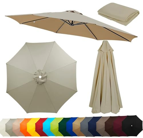 Auvent De Remplacement Pour Parasol De Terrasse 230CM 270CM 300CM, 8 Baleines Toile De Rechange Pour Parasol Déporté De Jardin, Housse De Rechange Pour Parasol De Plage(Brown,270CM-8.8FT)