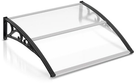 Hebitod Vordach für Haustür,100x120cm Überdachung Haustür aus Aluminium,Transparentes Pultbogenvordach mit ABS Halterung,Regenfest Schnee und UV Schutz,Transparent Polycarbonat