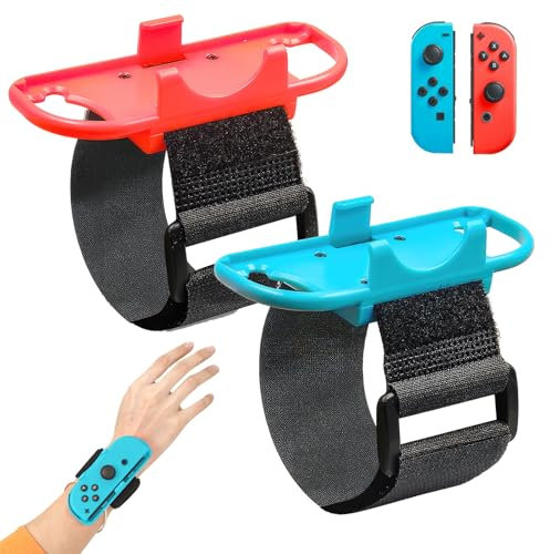2 Stück Armbänder für Just Dance 2024 2023 2022 2021 für Zumba Burn It Up Verstellbarer Elastischer Wrist Band Armband für Nintendo Switch/Switch OLED für Erwachsene Kinder (Rot & Blau)