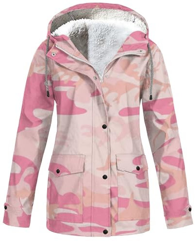 Ciré Femme Coupe Vent Veste de Pluie avec Capuche Outdoor Zippé Chaude Parka Casual Sport Grande Taille Randonnée Manteau Pas Cher Mi Saison Adulte Jacket(Rose,S)