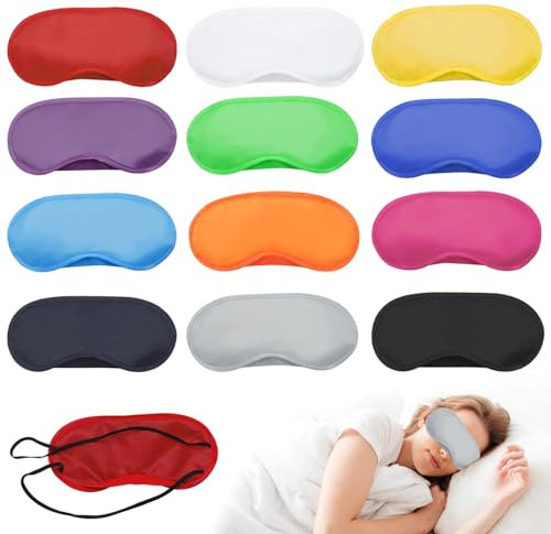 12pcs Cache Yeux pour Dormir, Bandeau Yeux Lot, Multicolore Bandeau Yeux Sommeil, Masque Nuit, Masques de Sommeil avec Coussinet Nasal et Sangles Elastiques, pour Les Voyages, le Repos, 12 Couleurs
