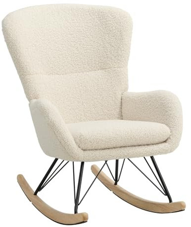 Generisch Moderner Boucle Schaukelstuhl, hohe Rückenlehne, gepolstert, für Wohnzimmer, Schlafzimmer, Balkon, Beige