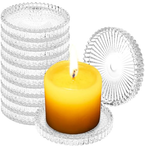 YAYODS 12 platos para velas, posavasos de cristal redondos, portavelas de cristal, portavelas transparentes, portavelas para velas de pilar y velas de té, decoración de mesa