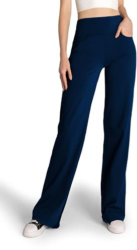 SAFORT Damen Marlenehose für Yoga, Workout & Freizeit, Weite Hose mit Taschen, Marine Blau, M