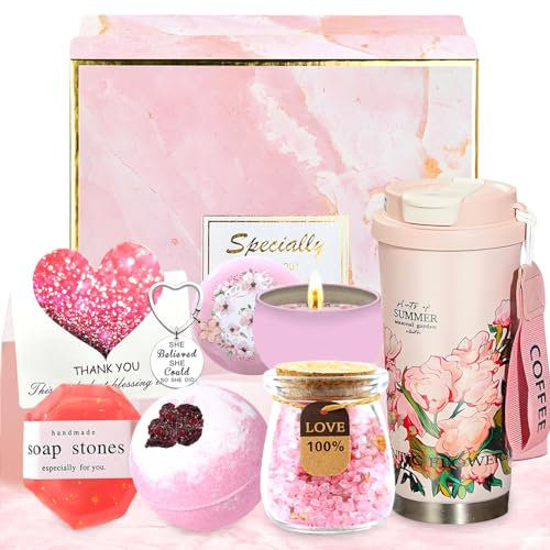 Cadeau Femme,Cadeau Anniversaire Femme 30 40 50 60 70 Ans,Cadeau Noel Femme,Idee Cadeau Femme,avec Tasse à Café Bougie Parfumées Sel de Bain,Coffret Cadeau pour Femme,Mère,Petite Amie,CollèGue,Sœur