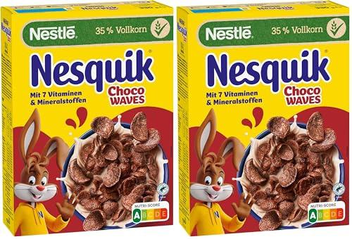 Nestlé Nesquik Choco Waves, Schoko Knusper-Frühstück in Wellenform (33% Vollkorn-Anteil), 2er Pack (1 x 330g)
