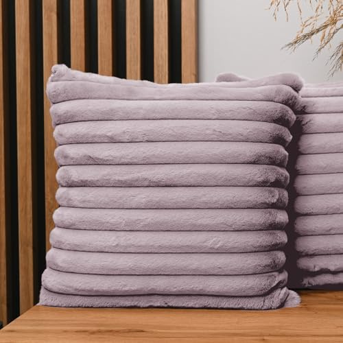 MG Design 2er Set Kissenbezüge 45 x 45 cm in Violett – mit Reißverschluss, langflorige Fell-Haptik, weich & Cosy, pflegeleicht
