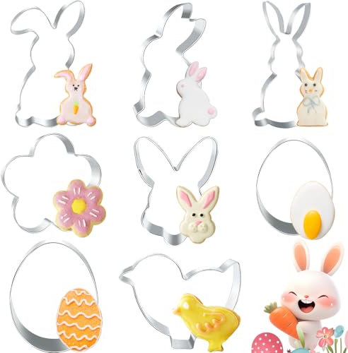 Ausstecher Ostern Set,8 Stück Osterhasen Ausstecher Plätzchen Ausstechformen Ostern,Osterausstecher Hase,Edelstahl Keksausstecher Ostern Keksform für Backen,Küken,Häschenkopf,Ei,Blume