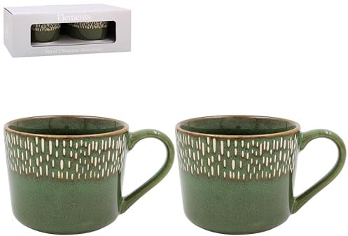 Lesser & Pavey Elemants Reactive Glaze Green Mugs Set of 2 | Stylish, Large Coffee & Tea Cups, Artisan Glazed, Cappuccino, Latte, Espresso