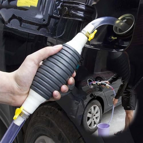 Manuelle Siphonpumpe 2025 Neuestes | Premium Kraftstoff- & Flüssigkeitssauger mit PVC Schlauch | Für Benzin, Diesel, Öl, Wasser, Aquarium | Metallklemme & Benzinfeste Ausführung (1 Meter)