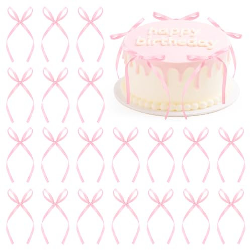 KILDOWS 20 Pièces Cake Topper avec Noeud, Rose Noeud Décoration de Gâteau pour Mariage, Fête de la Mariée, Anniversaire, Commémoration, Saint Valentin