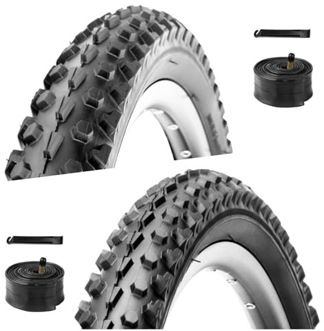 WHEELO Mountain Bike Tires Set: 2-Pack 26x2.1 Inch Folding Replacement Bicycle Tires and Pair Schrader Valve Inner Tubes with Tire Levers for MTB Off-Road Bike