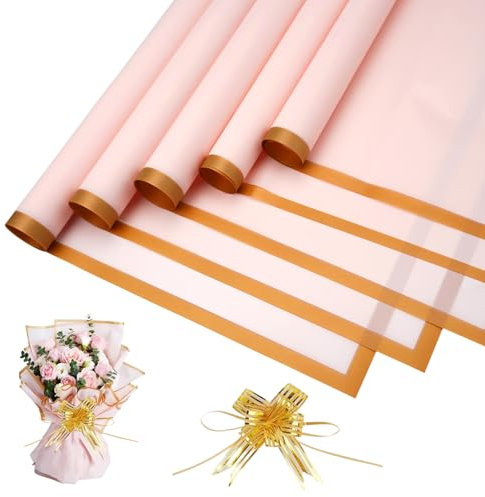20 Blatt Blumenstrauß Geschenkpapier, Geschenkpapier Rosa 58x58 cm, Wasserdicht Wrapping Paper mit Band, Flower Wrapping Paper für Geburtstage Hochzeit Valentinstag Festival DIY Kunsthandwerk