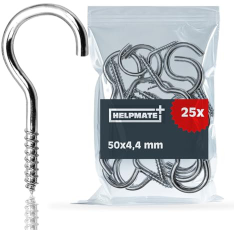 HELPMATE - Crochets pour corde à linge 50x4,4x17x13 mm - Acier électro-zingué - 25 pièces - Crochets à visser robustes pour la fixation de cordes à linge