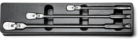 Capri Tools Set di 3 chiavi a cricchetto con testa flessibile a 90 denti, impugnatura extra lunga cromata, attacco da 1/4, 3/8, 1/2