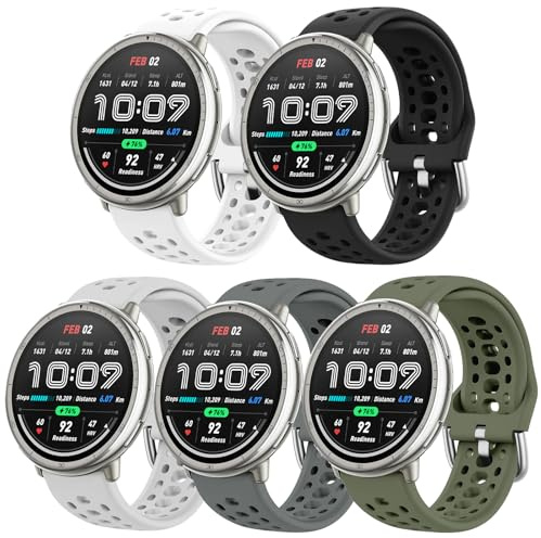 ZOCOVIN 5 Stücks Silikon Armband Kompatibel mit Amazfit Active 2/Active, Weich Sport Atmungsaktives Ersatzarmband für Amazfit GTS 4/4 mini/3/2 mini/2e Damen Herren