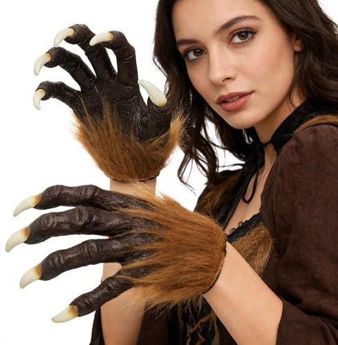 FakeFace Werwolf Klaue Handschuhe, Haariger Werwolf Pfote Skelett Handschuh Halloween Kostüm Tierhandschuhe Zombiehandschuhe, Gruselige Gothic Teufel Vampir Requisiten Party Festival Kostüm Zubehör