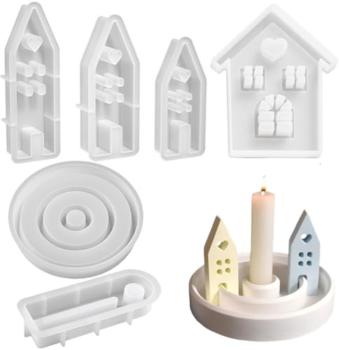6 PCS Silikonformen Gießformen Weihnachten Häuser,Silikonformen Gießformen Häuser,Silikonform Kerzenhalter Häuser,Weihnachten Gießen Silikon Deko,3D Silikon Kerzenhalter,für Weihnachten