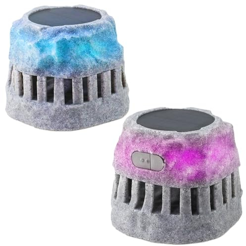 MALUX Solar Outdoor Garten Lautsprecher 2er-Pack – wasserdichte Solar Steinlautsprecher mit RGB-Beleuchtung & TWS-Pairing für Garten, Terrasse, BBQ-Bereich