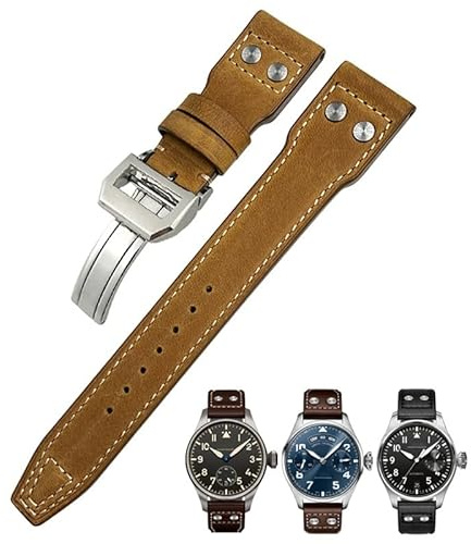 BAHDB 22 mm Nieten Echtlederarmband passend für IWC Big Pilot Uhr IW3777 Kalbslederarmband(Crazy horse 1,Without Buckle)