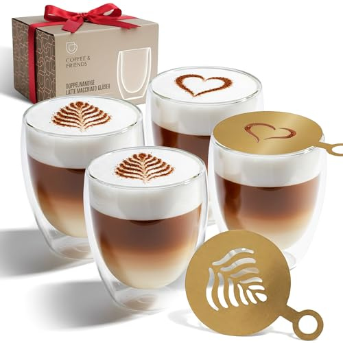 COFFEE & FRIENDS Latte Macchiato Gläser 350 ml 4er Set doppelwandige Gläser