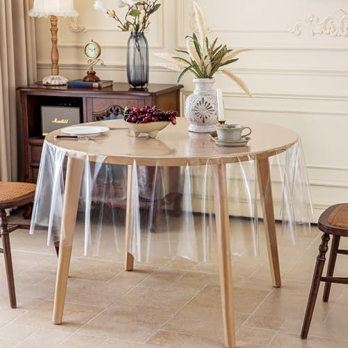 AooHome Tischdecke Transparent Rund 120cm, Tischdecke Abwaschbar PVC Tischfolie Durchsichtig 0.17mm, Wasserdicht Abwaschbar Schmutzabweisend