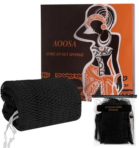 AOOSA Filet de Douche Africain, Éponge Filet Africain à Séchage Rapide-Noir | Net Sponge with Knots pour Hommes Femmes, Exfoliating Eponge de Bain, Réseau D’éponge à la Maison Voyage