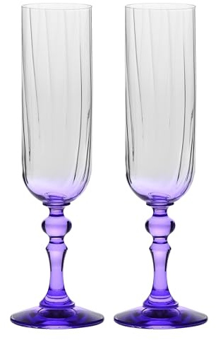 Krosno Champagner Gläser 2er Set, 220 ml, Violetter Stiel, Bubble | Celebration Moments, Sektgläser, Bleifreies Kristallglas Trinkglas für Champagner, Prosecco, Cava und Schaumwein, Aperitif